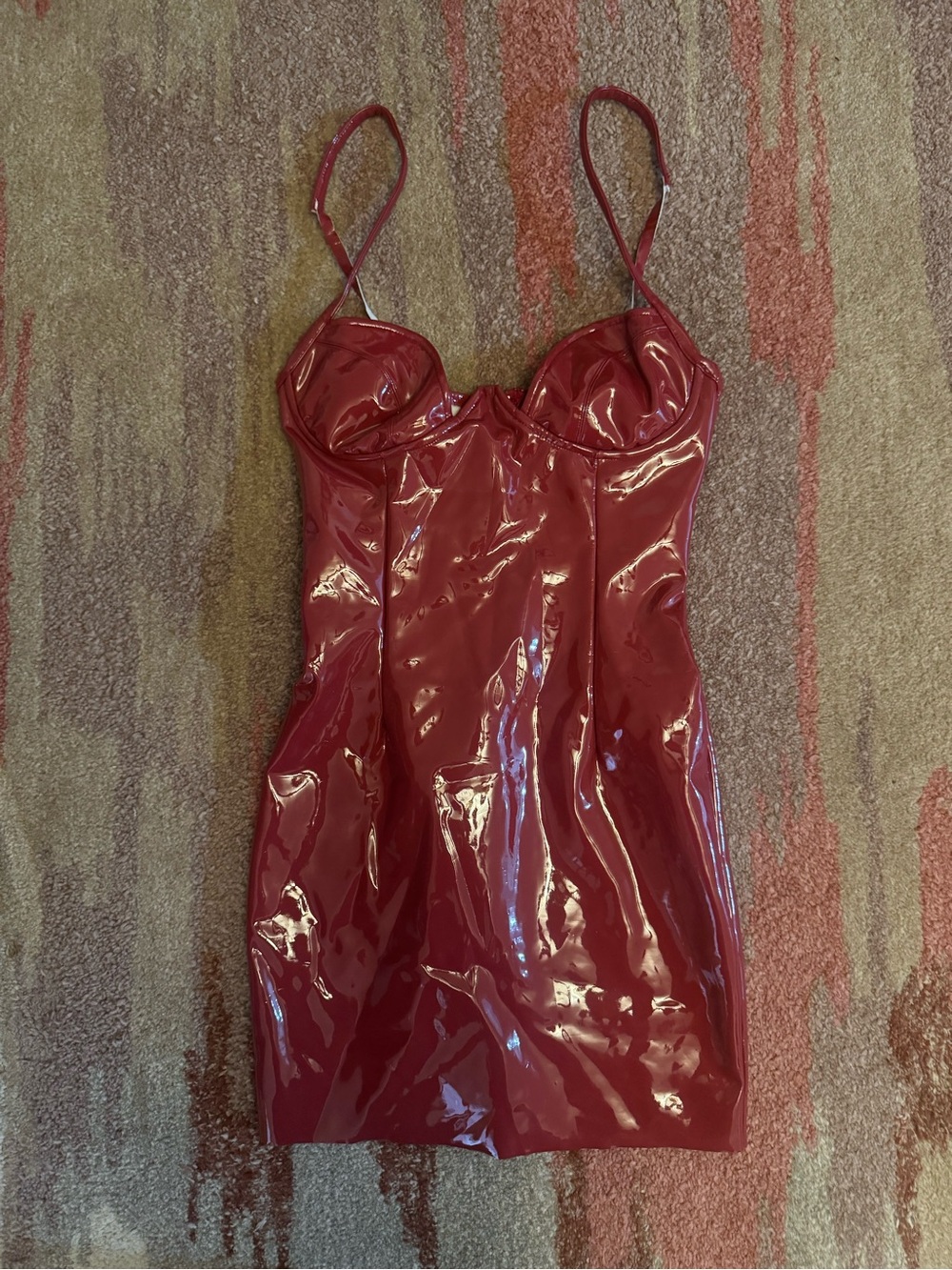 Oh Polly Cherry Red Patent Bustier Vinyl dress